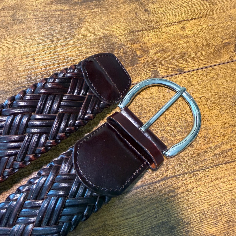 Women Braided Woven Leather Wide Belt XL Dark Brown Silver Buckle Boho 90s Vibes - Picture 4 of 10